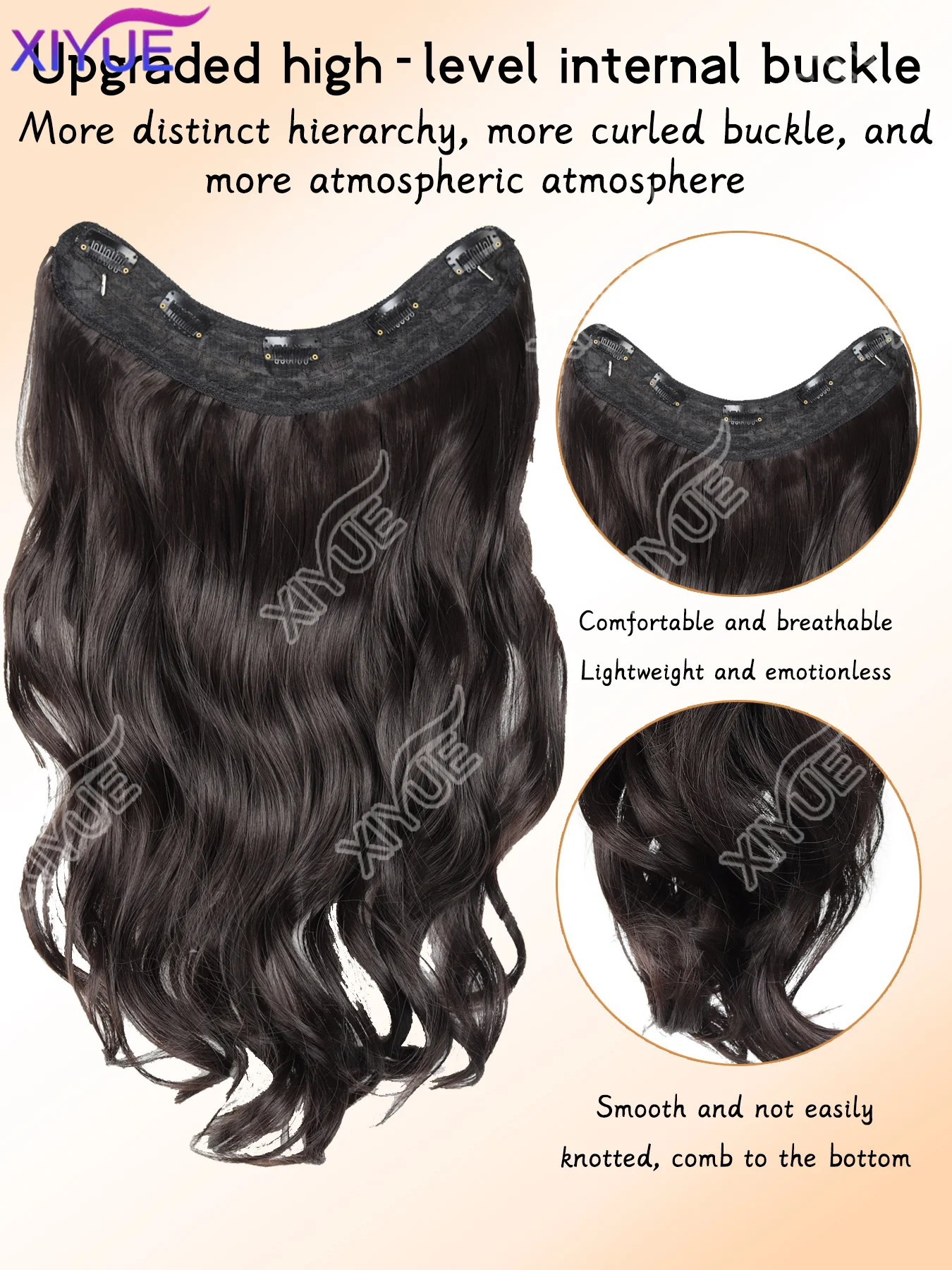 XIYUE Synthetic Long waves U-shaped Hair Extension Hair Clip In Hair Extensions False Hair Black Ren Hair Pieces for Women