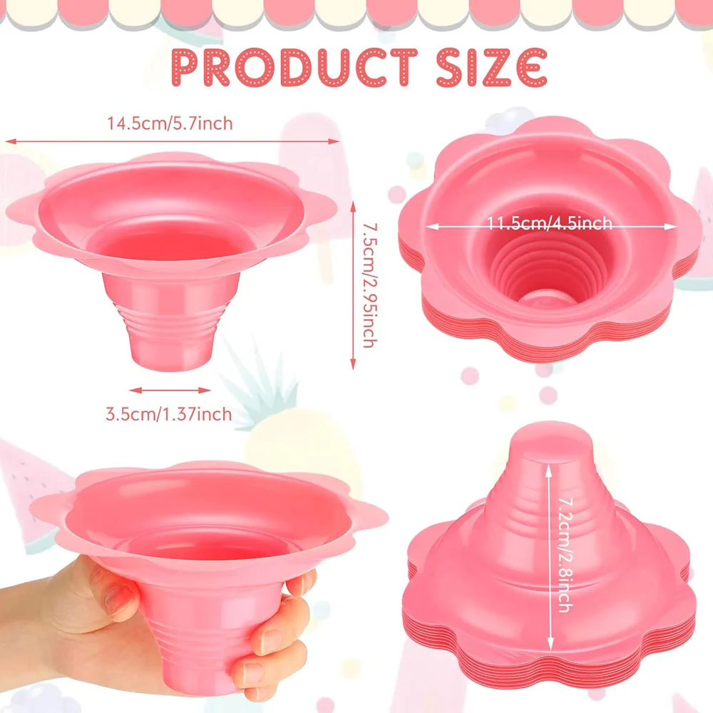 4oz Colorful Snow Cone Cups Flower Shaped Ice Cream Cup,Plastic Cone Snacks Cups for Summer Holiday,Party Trifle and Shaved Ice