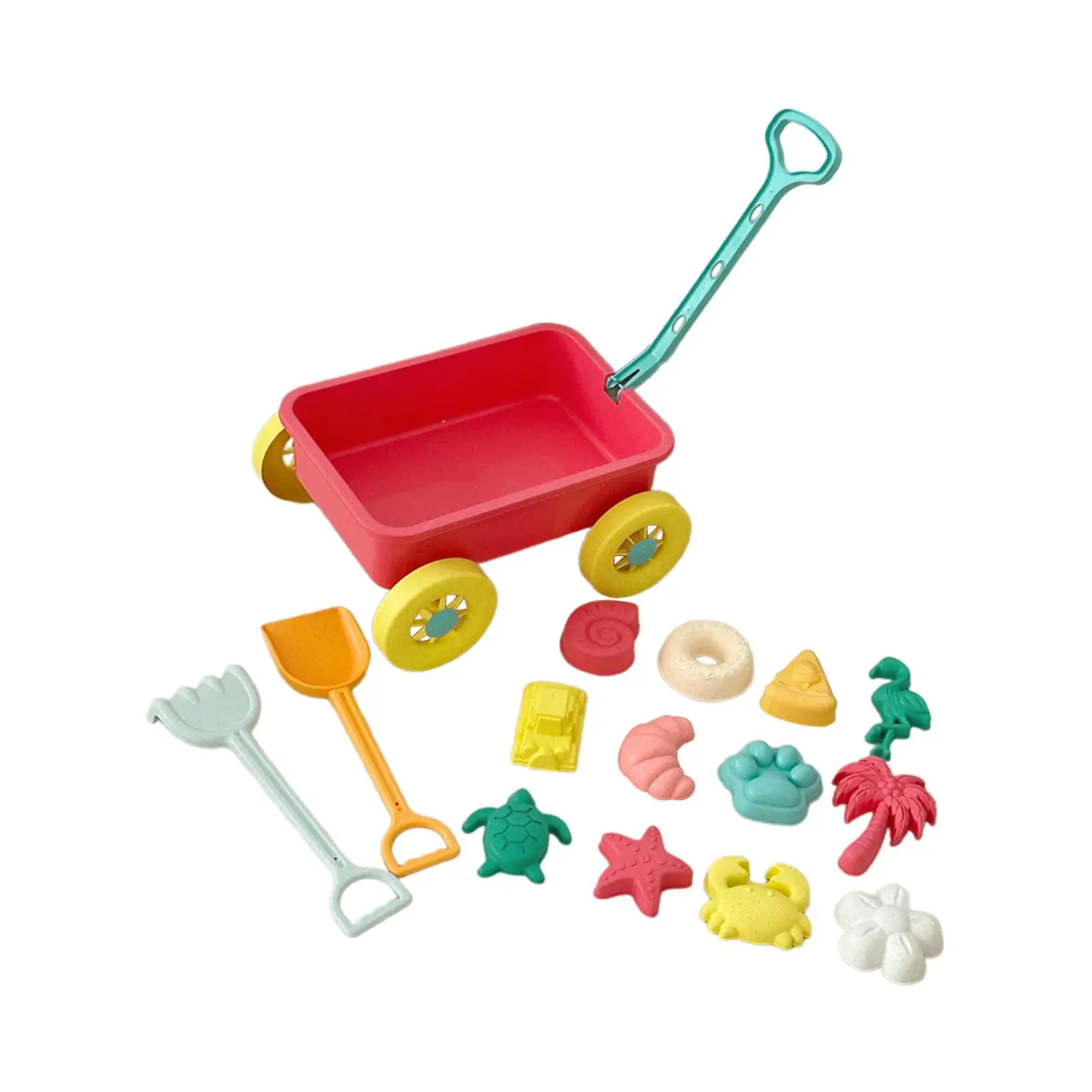Sand Toy Wagon Cart with 15 Pcs Garden Beach Tools Pretend Play Vehicle for Kids Outdoor Travel Fine Motor Skills Toy