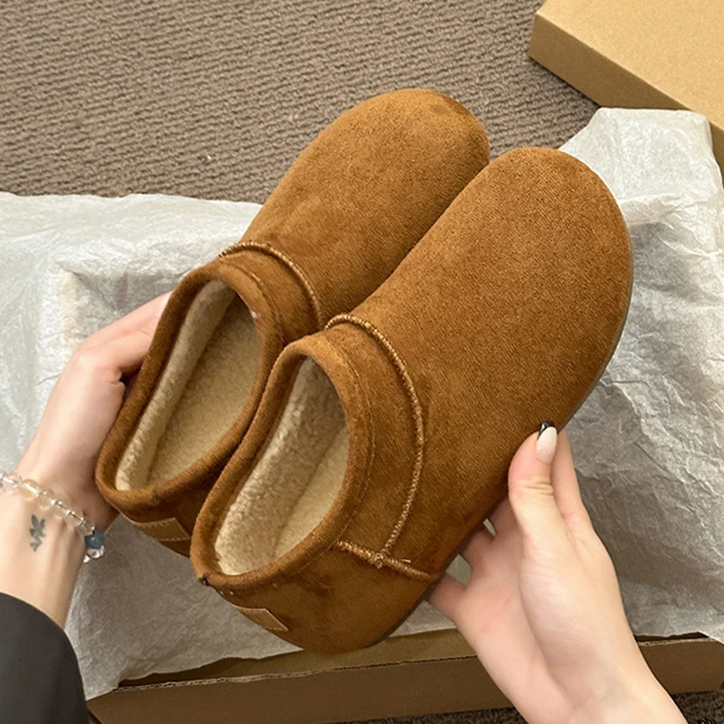 

Женские ботинки на плоской подошве, меховая замшевая теплая хлопковая обувь, повседневные уютные спортивные зимние ботинки, новинка 2025 года, замшевые короткие плюшевые зимние ботинки Para Mujer