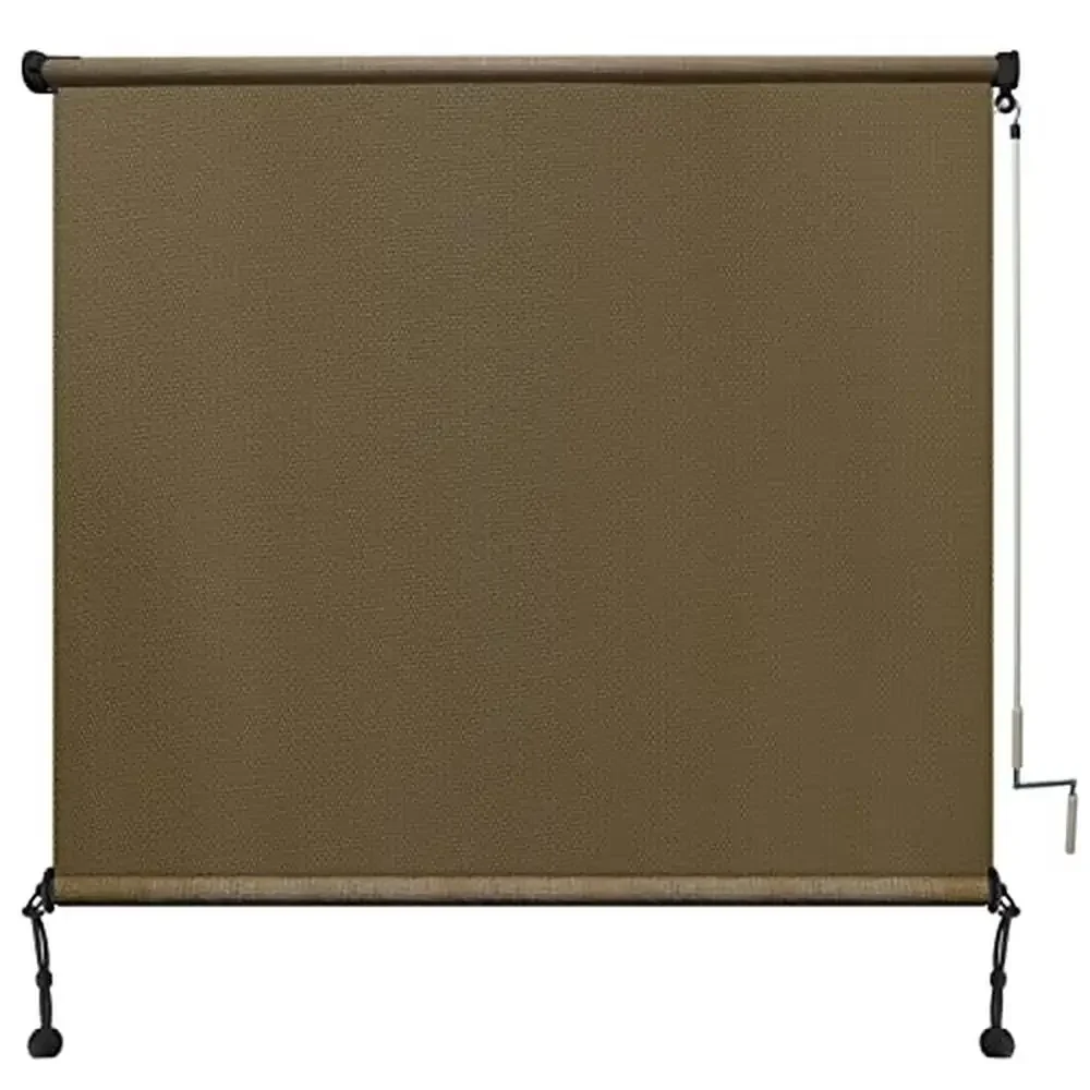 Outdoor Roller Shades Coffee Brown 8'x8' Cordless Patio Roll-up Blinds UV Blocking Breathable Privacy Easy Install Durable