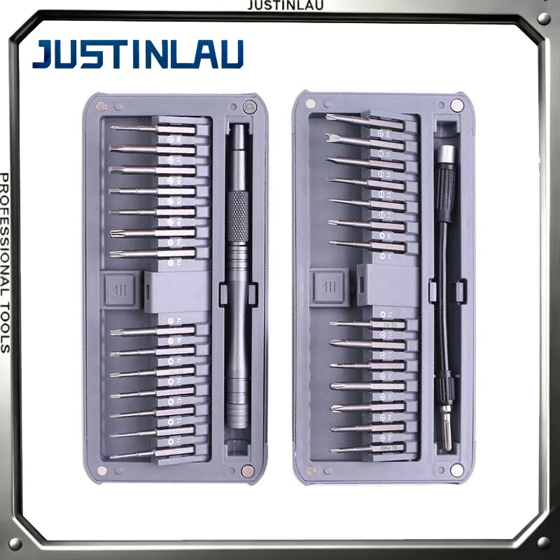 JUSTINLAU 30 in 1 Precision Screwdriver Set Magnetic Extended Bits Torx Hex Kit For PC Mobile Phone Repair Household Hand Tools