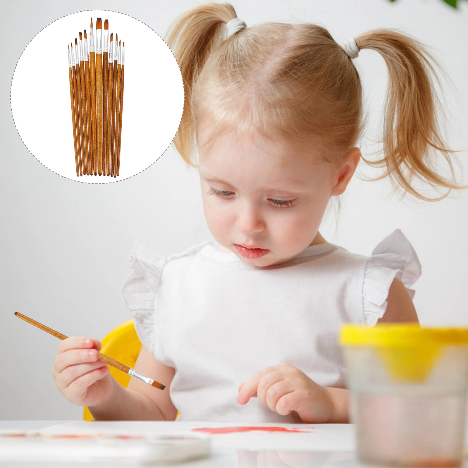 

1 Set Wooden Watercolor Brush Durable Art Painting Tool For Drawing Oil Watercolor Craft, Professional Paint Brush With Fine