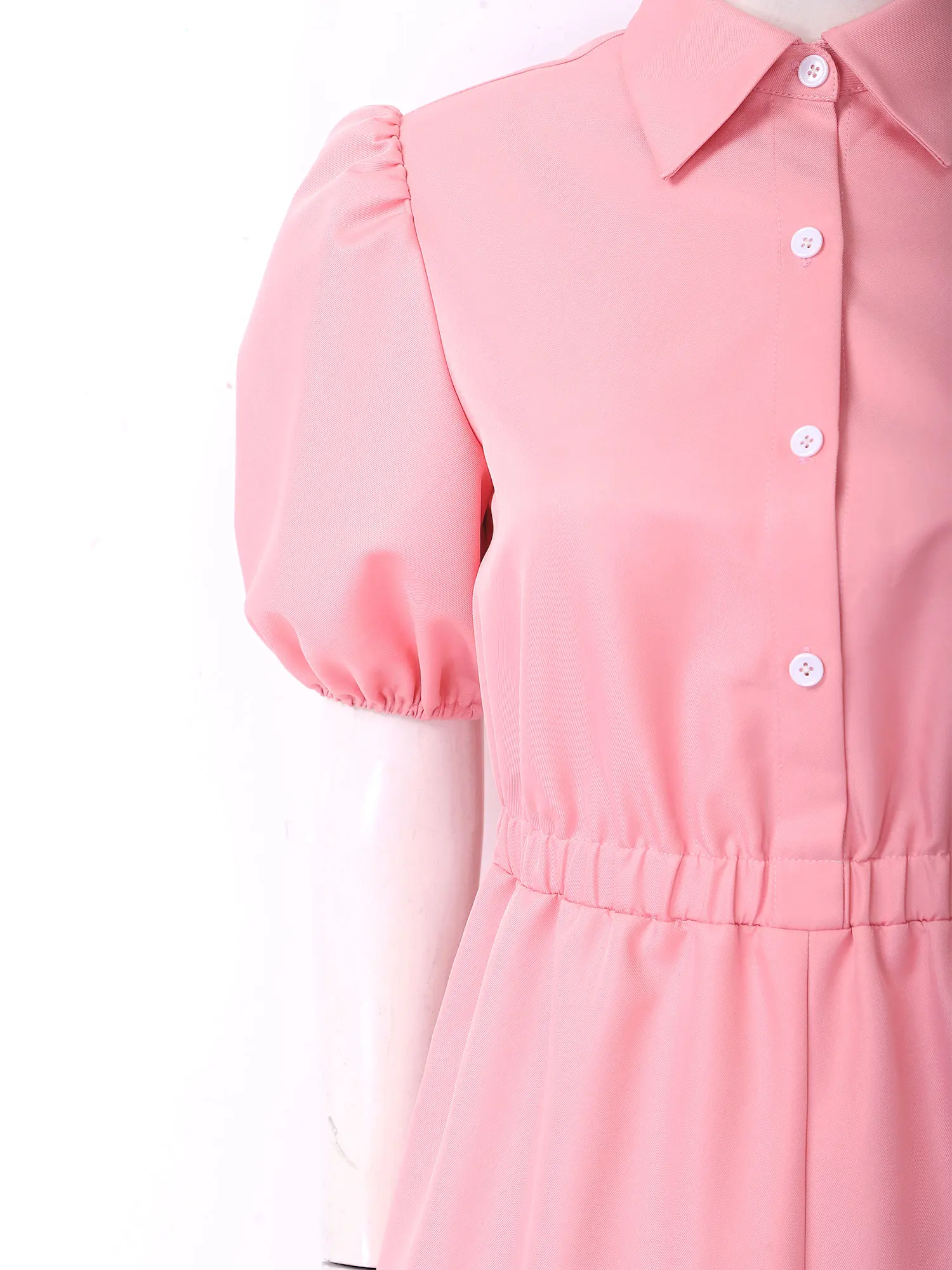 Women Office Work Vacation Romper Puff Sleeve Lapel Button Down One-Piece Suit Fem Summer Comfortable Clothes