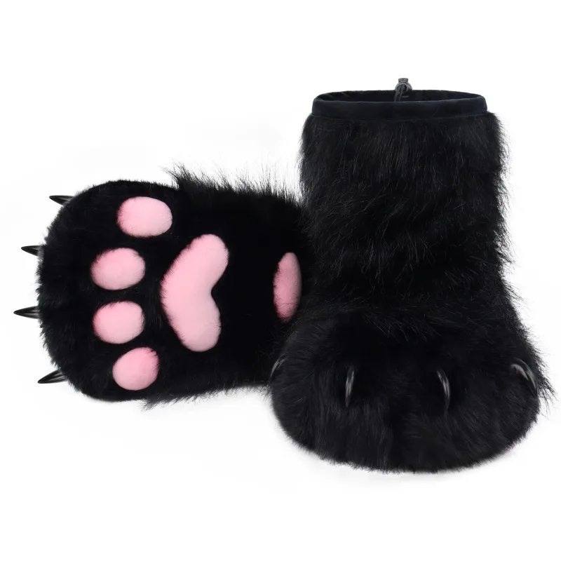 Furry Animal Paw Women Boots Fashion Slippers Fuzzy Boots Fox Bear Claw Shoes Warm Winter Shoes Cosplay Accessories