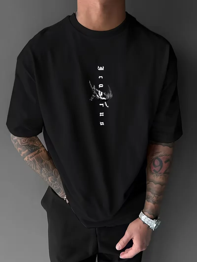 Men's Loose Fit Icarus Fall Graphic Print T-Shirt Artistic Wing Design - Perfect Retro Street Y2K Casual Fashion Tops Clothing