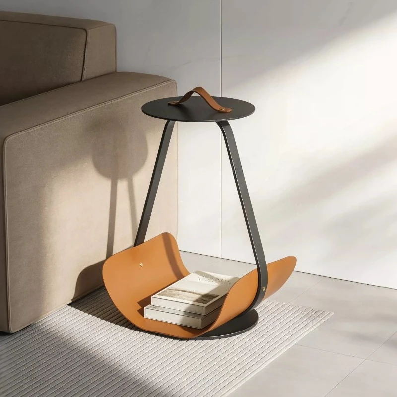Modern Creative Saddle Leather Side Table Minimalist Magazine Rack Multi-scene Storage Rack For Bedroom Balcony Coffee Table