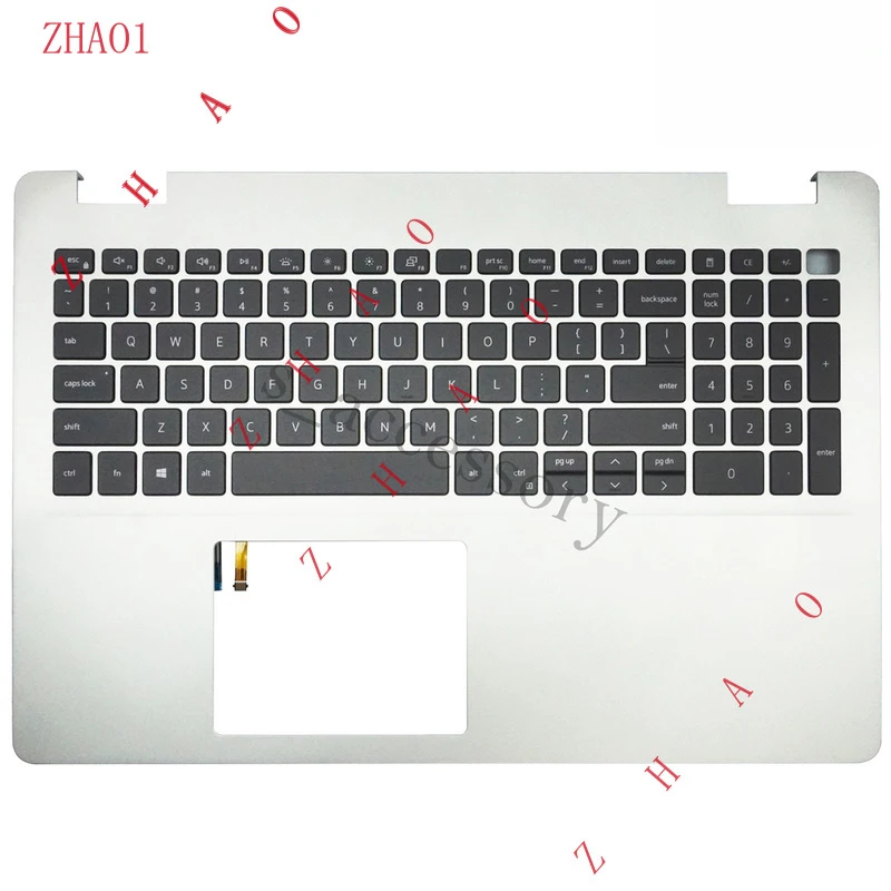 Z  New for Dell Inspiron 5593 Palmrest Keyboard Backlit No Type C Port Silver 0V5JHC US