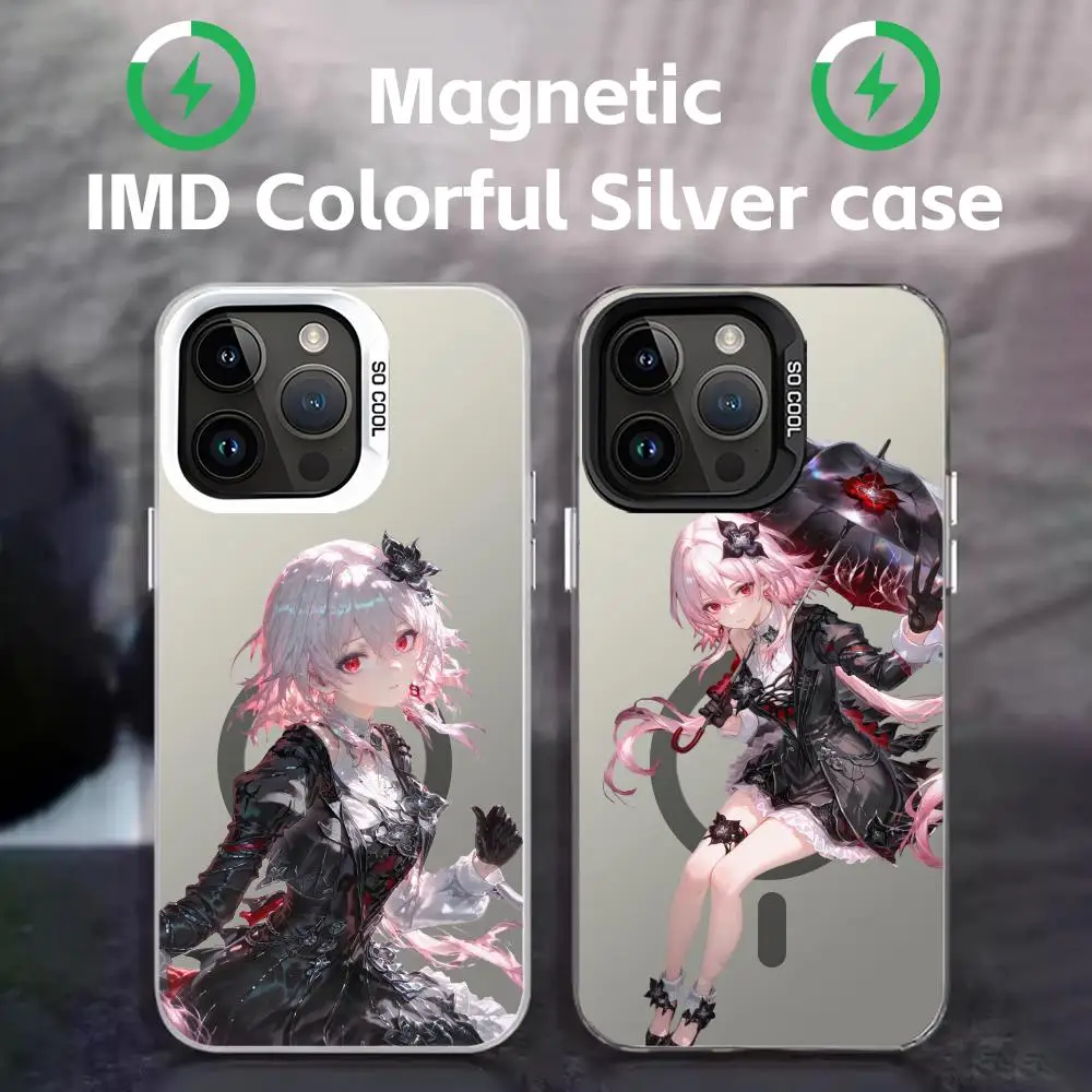 Honkai Star 7 de marzo everynight funda de teléfono magnética IMD colorida plateada adecuada para iPhone17 16 15 14 13 12 11Pro Max
