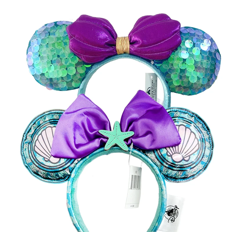 Disney Mermaid Mouse Ear Headband For Adults Headband Mickey PP Cotton Headband Shell Sea Star Bow Ear Accessories Headwear