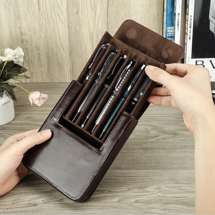 جديد رائع اليدوية قلم حبر حافظة جلدية للرجال النساء حامل حقيبة أقلام ريترو صندوق القلم المنظم بنين بنات مدرسة