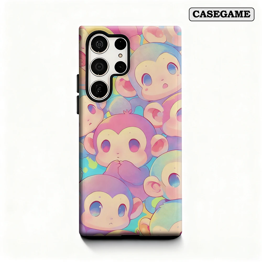 Casegame Phone Case for Samsung Galaxy S25 S26 Ultra S24 S23 Ultra Plus Shockproof Double Layer Cute Cartoon Monkey Print Cover