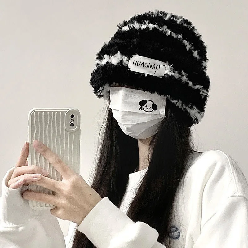 New Style Knitted Hat - Slimming Effect on Face, Plush and Warm, Thick Headband, Ear Protection, Fl Winter Woolen Patterned Hat,