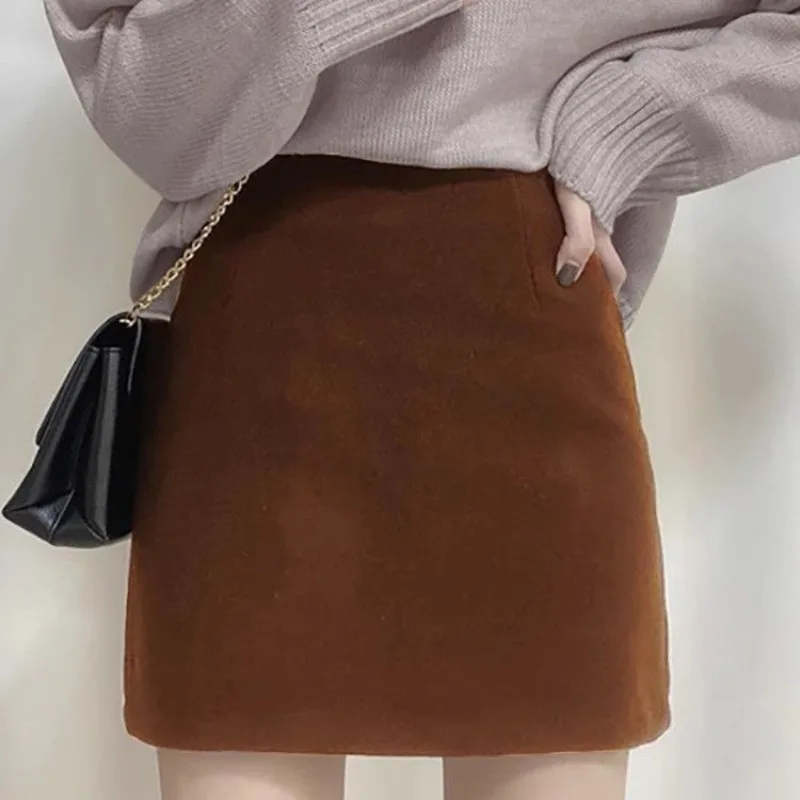 Women's 2026 Autumn Winter Tweed High Waist Slimming Safety Bodycon Mini Skirt Warm Streetwear Hot Girl Chic Coquette Trendy