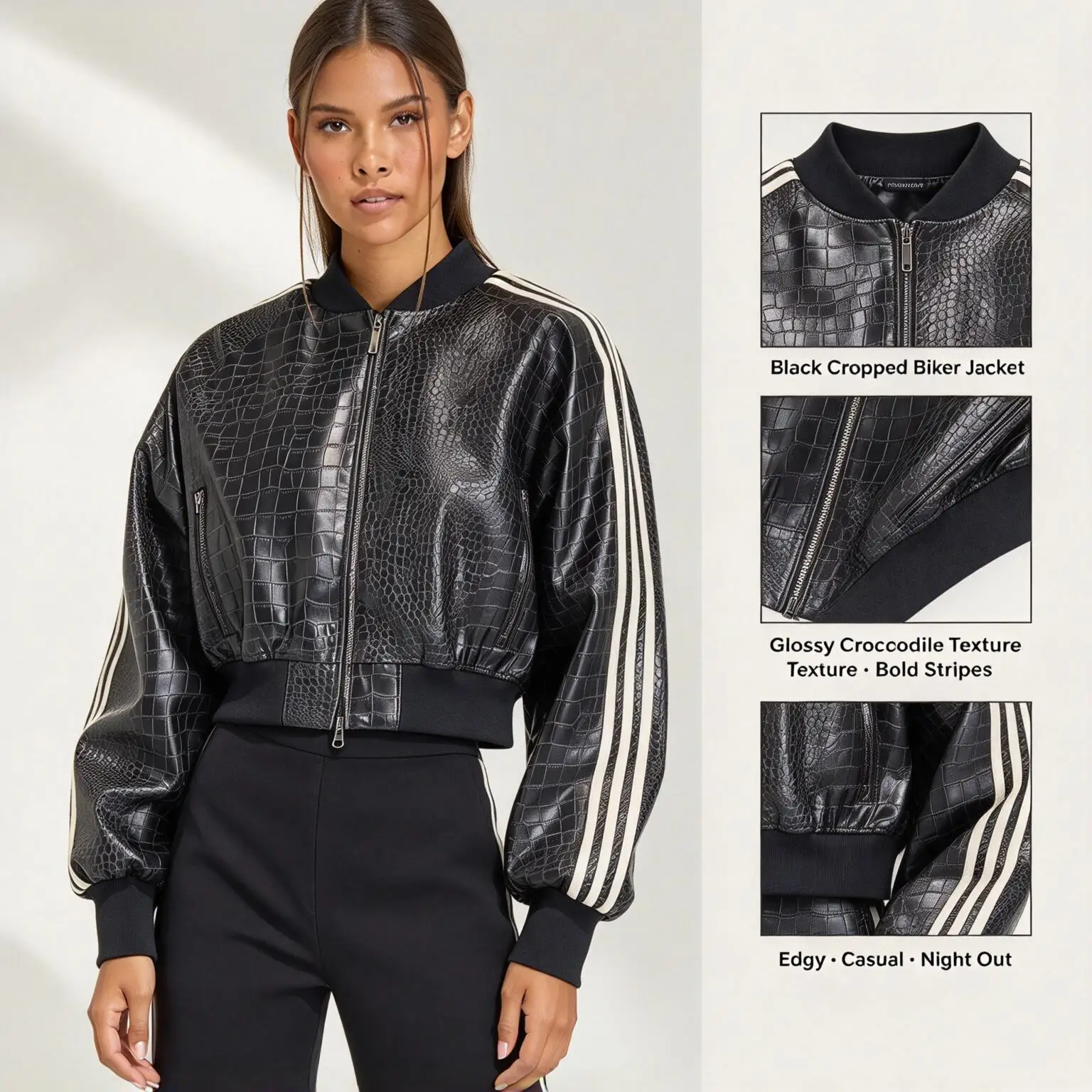 Adidas SST PLTHR JKT KE5035 Authentic Three Leaves Women's Loose Short Stand Collar Jacket Free returns