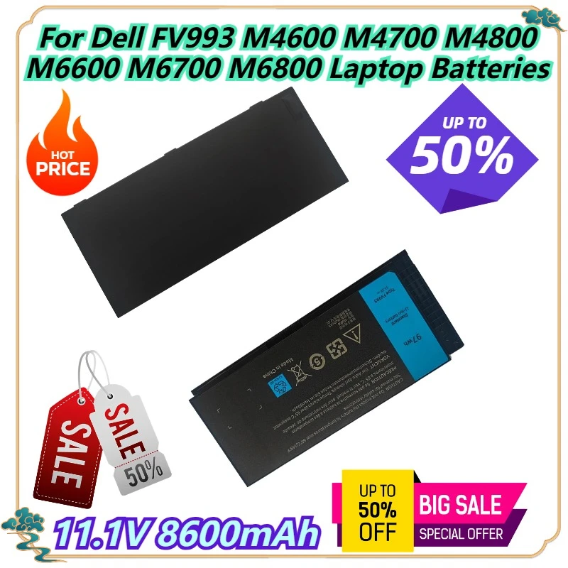 

11,1 В 8600 мАч для ноутбуков Dell FV993 M4600 M4700 M4800 M6600 M6700 M6800