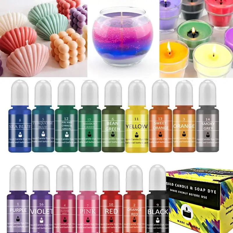 16 colores vela cera pigmento Colorante no tóxico vela de soja pigmento de cera tinte líquido cera de soja DIY jabón tintes fabricación de velas suministros