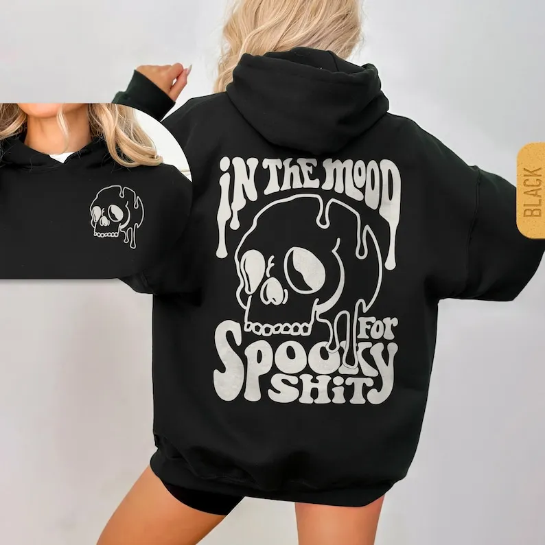 

Толстовка In The Mood For Spooky Shit, модная толстовка унисекс, толстовка с капюшоном с черепом, любитель страшных фильмов, жуткий сезон