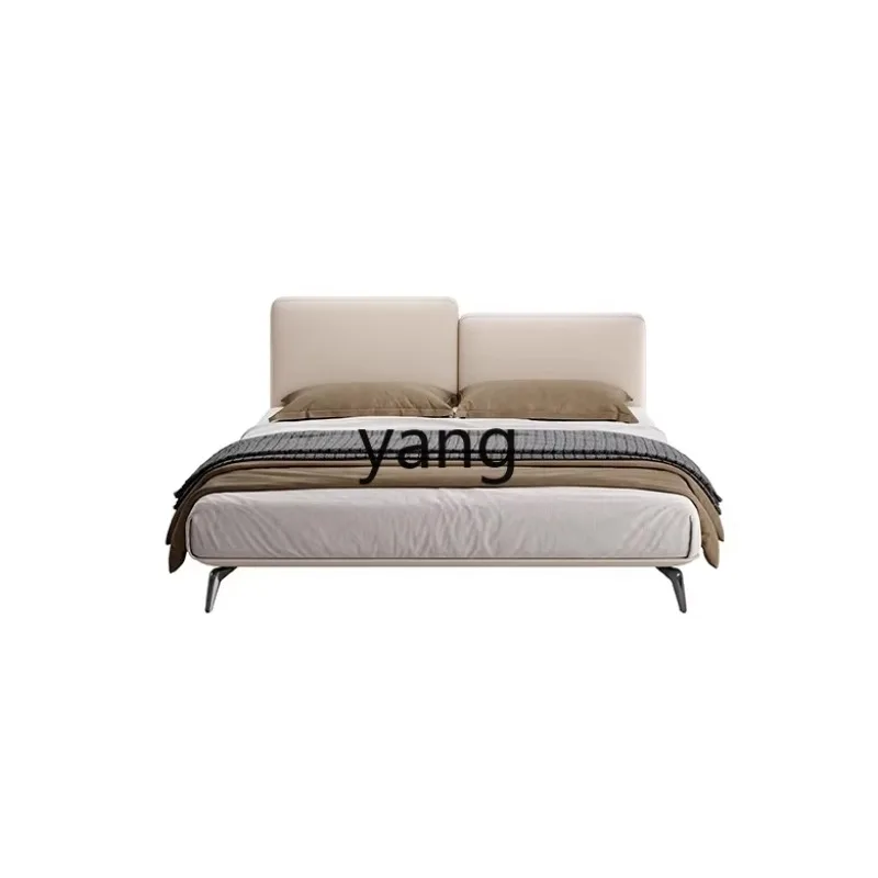 LMM Italian minimalist leather bed tofu block high and low bedside modern minimalist light luxury soft bag double bed