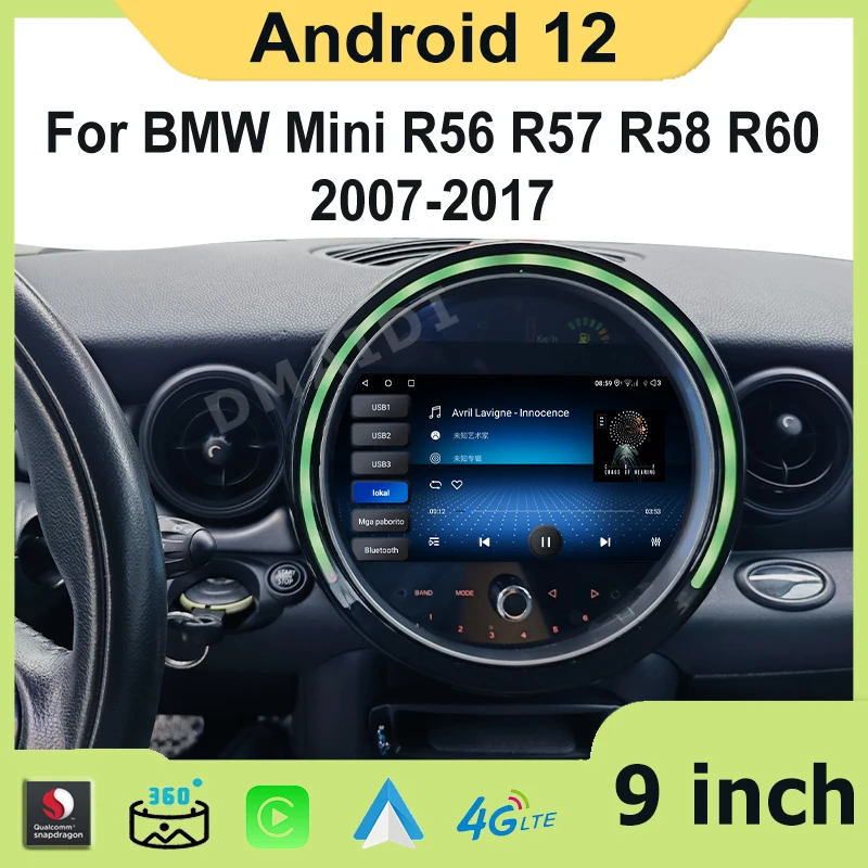 Multimedya oynatıcı araba Stereo GPS navigasyon BMW Mini Cooper için R56 R57 2007 R60 2017-Android 12 radyo ekran DVD Carplay 4G