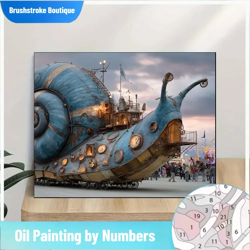 

Скульптура улитки в стиле стимпанк, синяя бронза, шестерни, колеса, праздничный холст, искусство, набор красок по номерам для взрослых, начинающих, нет