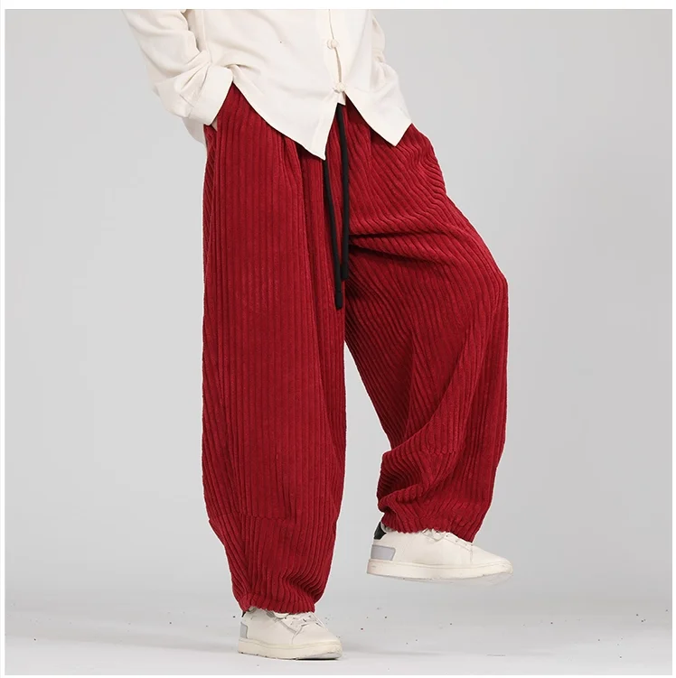 Corduroy Pants Man Baggy Embroidery Chinese Style Autumn and Winter Trousers Men