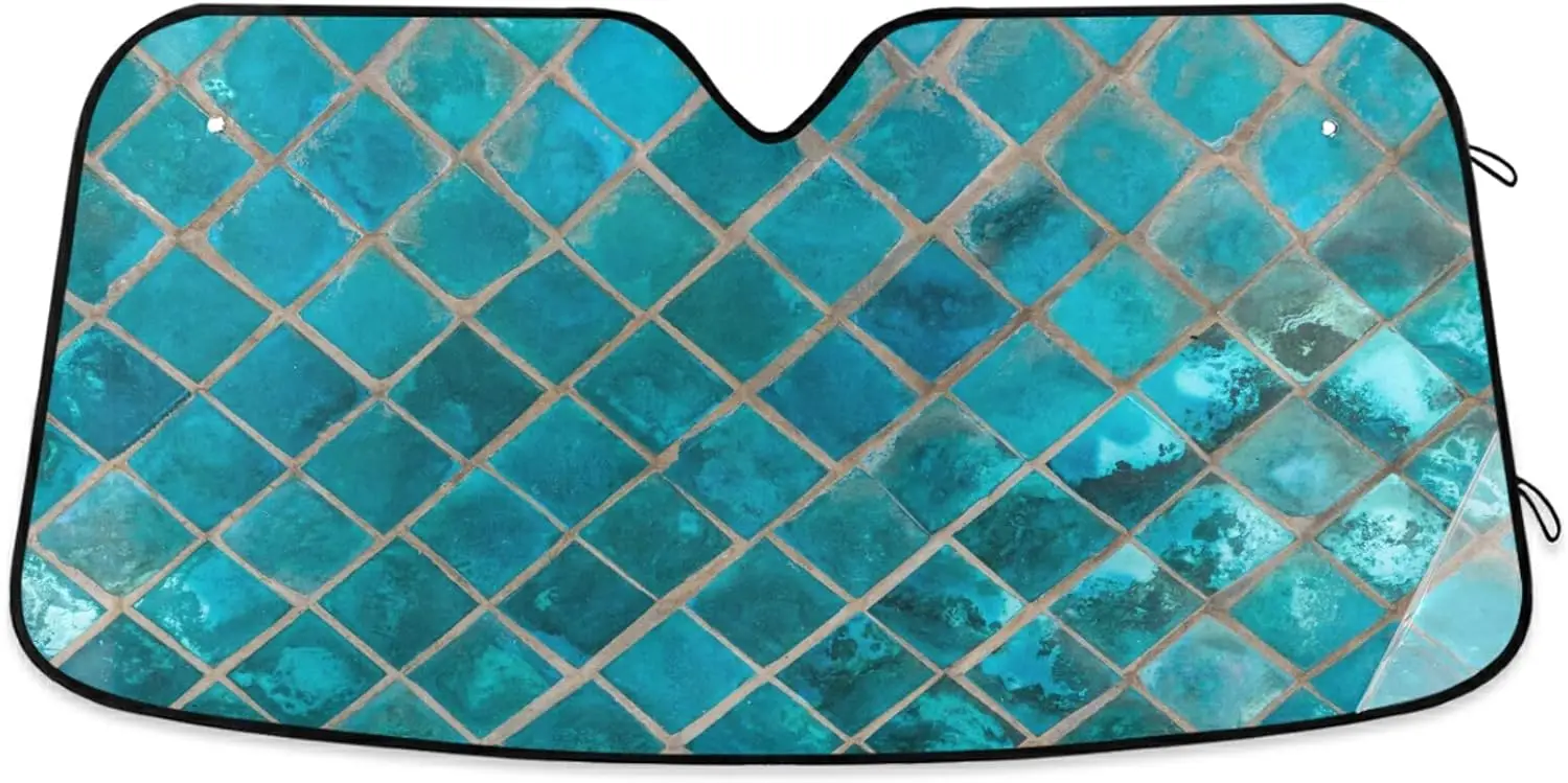 

Teal Turquoise Blue Car Sun Shade Mexican Talavera Ceramic Sun Shield Windshield UV Ray Protection Foldable Sun Visor for Front