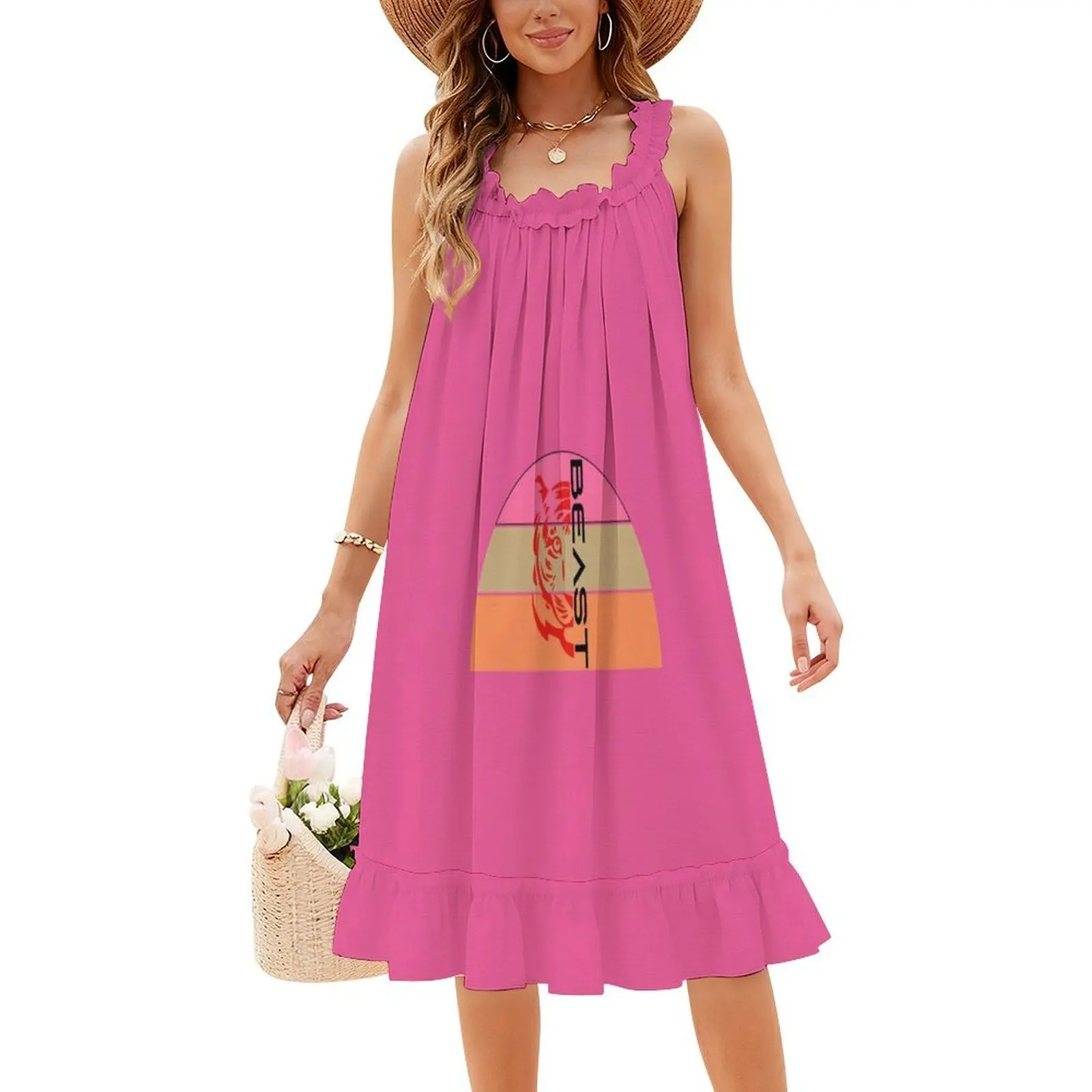 فستان قصير بشعار Bestia Bestia Divertida Camisetas على طراز Preppy للنساء على شكل حرف a فضفاض مناسب فستان يوم غير رسمي على شكل حيوان الأسد #4