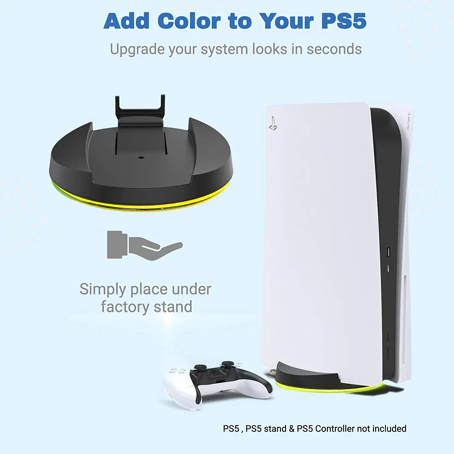 قاعدة Led لحامل Ps5 العمودي Rgb Playstation 5 Light مع 4 أوضاع ألوان لحامل ألعاب وحدة التحكم سهل التركيب بدون أدوات