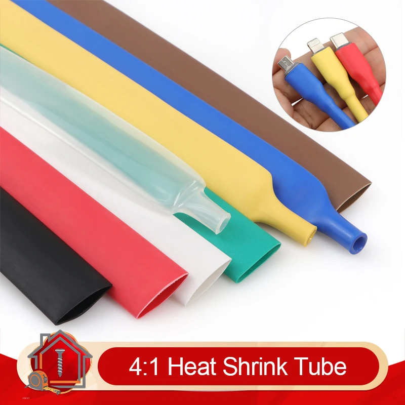 1/5m 4:1 Dual Wall Heat Shrink Tube With Glue Adhesive Lined Polyolefin 4mm-52mm Waterproof Cable Insulation Sleeve Wire Repair