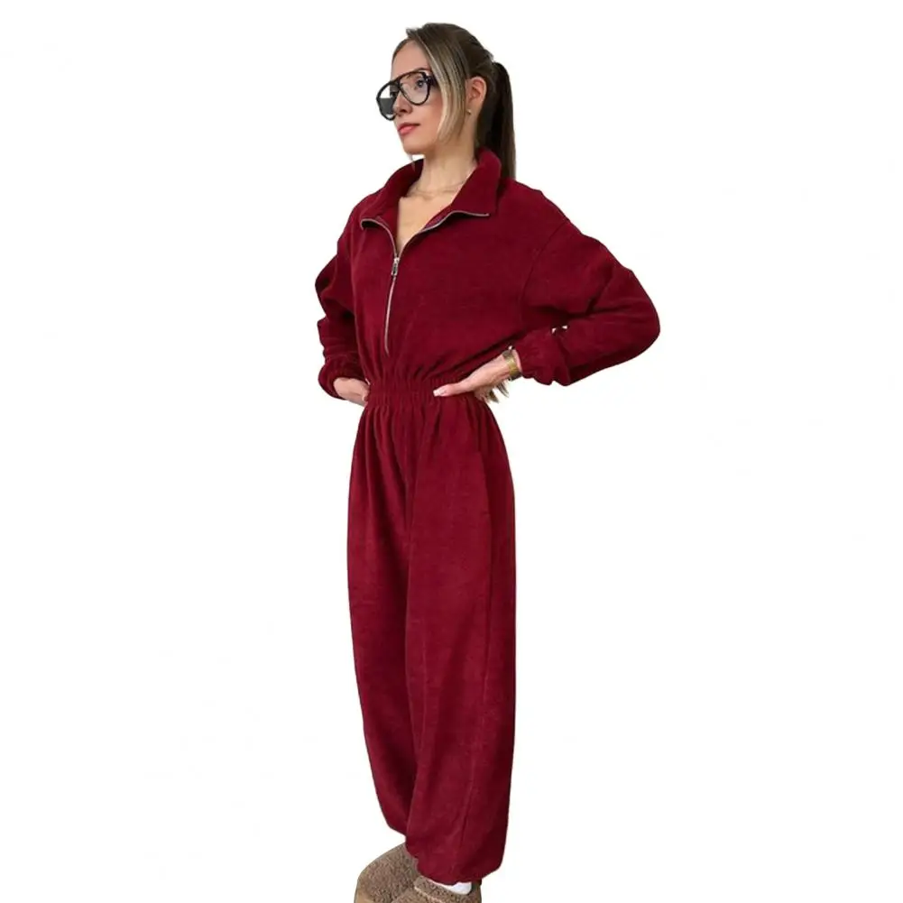 

Polyester Jumpsuit Women’s Long Sleeve Jumpsuit Fall Romper High Waist Zip-up One Piece Outfit Loose Jogger Sweatpants Overall