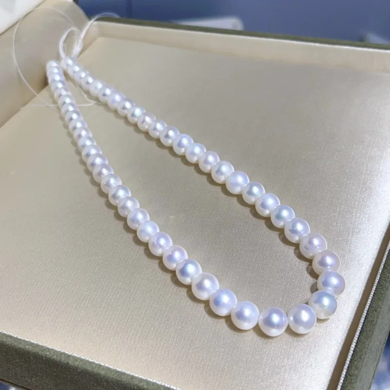 

Grace 8-9mm Natural Sea White Pearl Round Pearls 925 Sterling Silver Free Shipping for Women Girls Jewelry