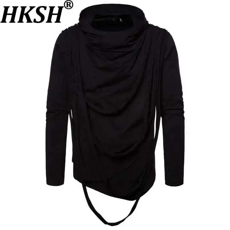 HKSH Spring Autumn New Man Trendy Stacked Collar Long Sleeve Hooded Sweatshirt Hip Hop Layer Pleated Casual Ins Pullover HK13197