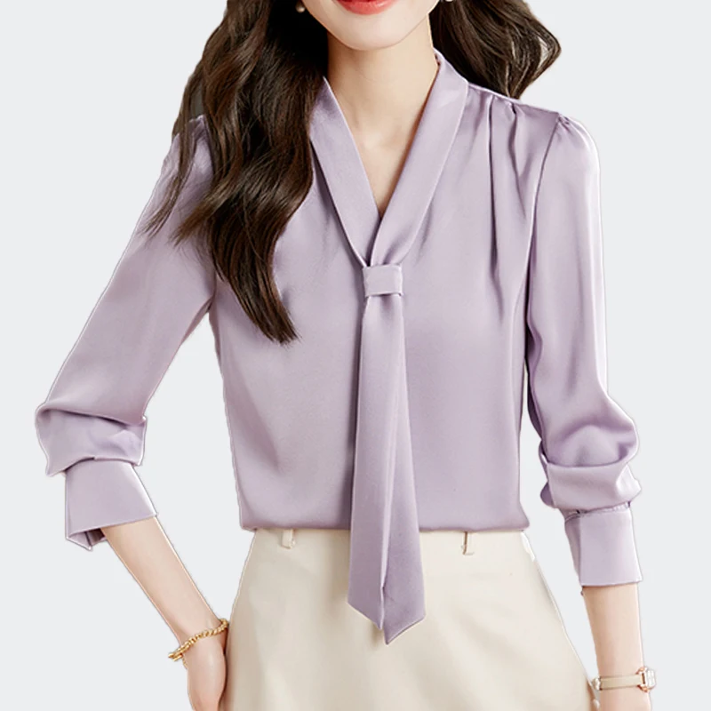 

Women Spring Autumn Style Blouses Shirts Lady Casual Long Sleeve Bow Tie Collar Blusas Tops Fashion White Blouses Women 2025