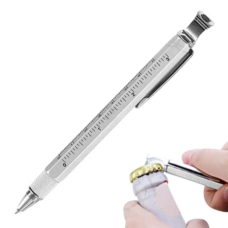 

Construction Pen Silver Metal Multi Use Pens Portable Phone Holder Multifunction Tool Pen Construction Tools Ballpoint Pen For