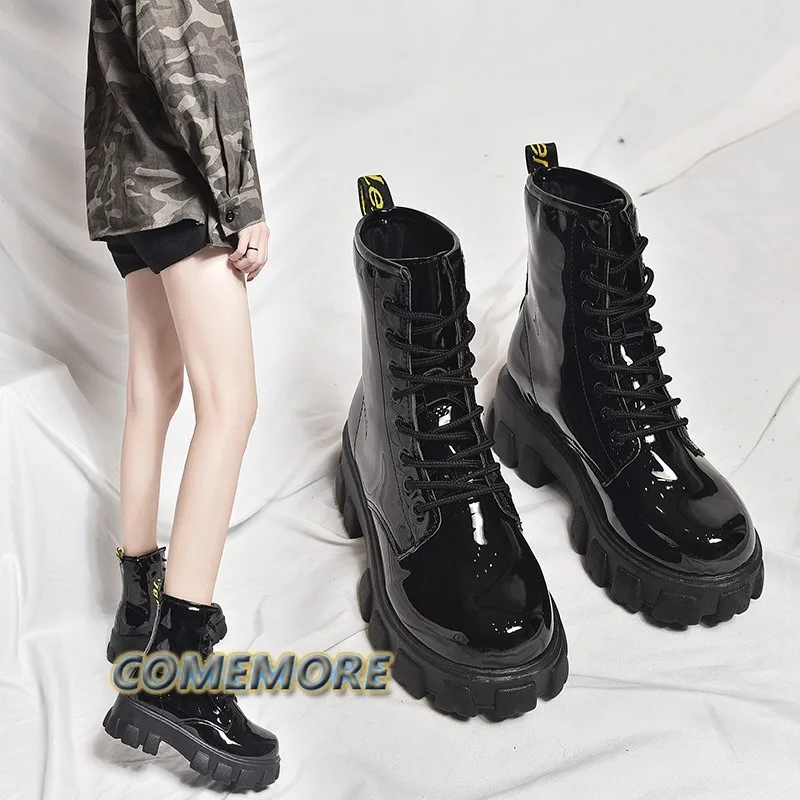 Ankle Boots Female Autumn Winter 2025 Platform Gothic Boots for Women Fashion Black Non-slip Lace Up Booties Short Ladies Shoes