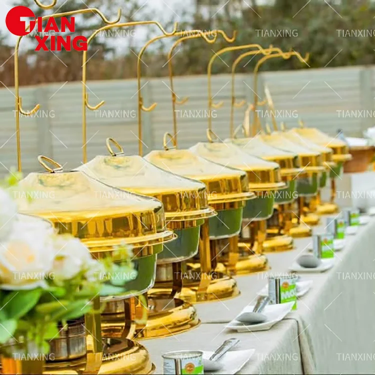 

Party Catering Supplies Buffet Stove Food Warmer Set Luxury Hanging Lid 9l Gold Chafing Dish Buffet Set for Restaurant