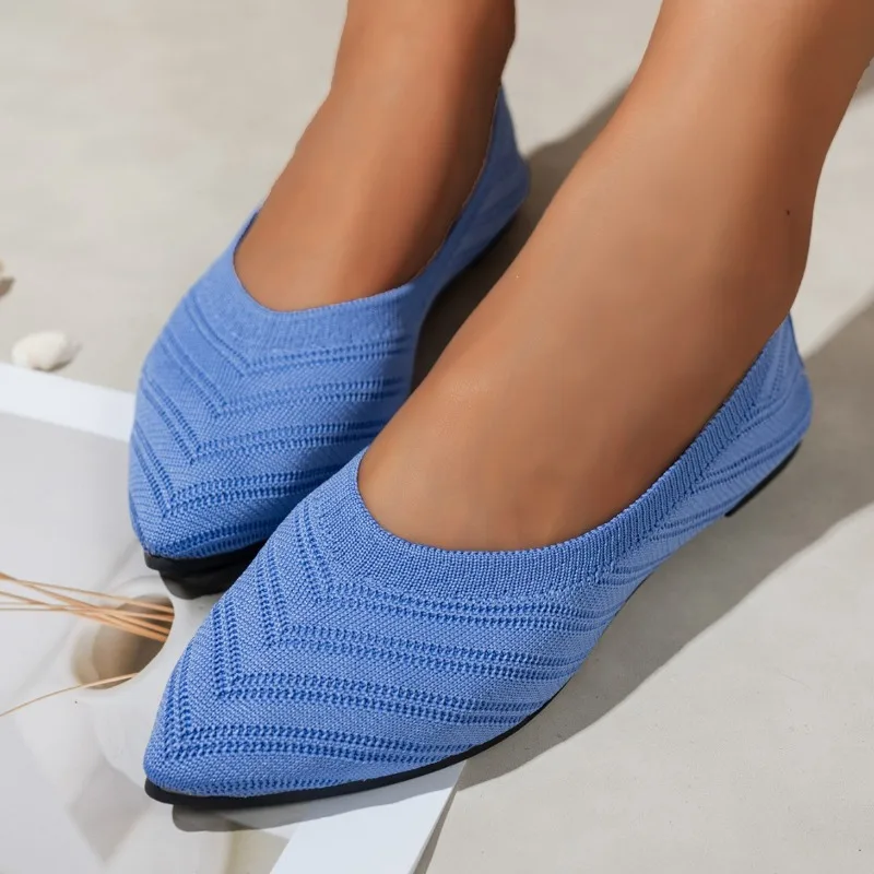 

Woman Pointed Toe Flat Shoes Solid Color Knitted Slip on Office Boat Shoes Casual Ballet Flats Shoes Women Loafers Zapatos Mujer