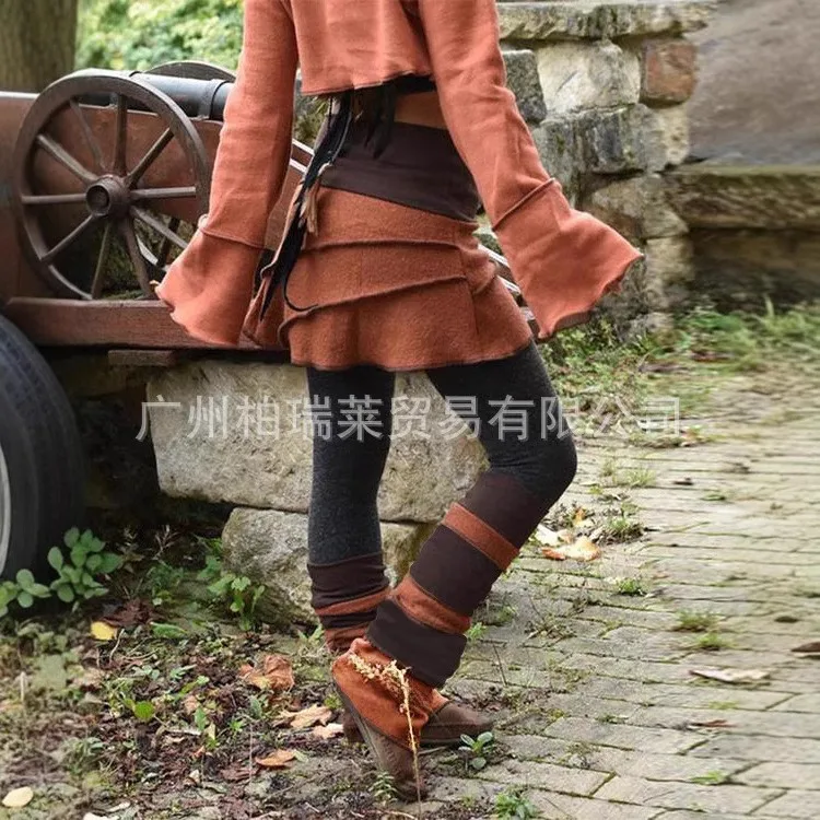 Safety Shorts Rust Brown Skort Slim Fit Olive Green Skorts Asymmetrical Hem Skirted Leggings Patchwork Design Legging Skirt