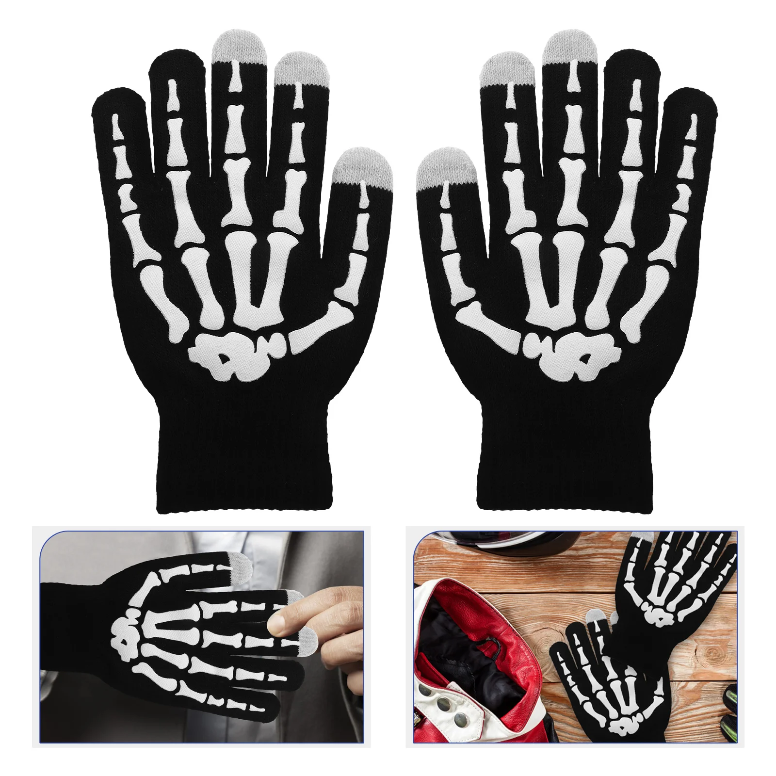 

2pcs Skull Gloves Warm Touchscreen Biking Gloves For Men Women Anti-Slip Cycling Riding Driving Motorcycle Accessories Halloween