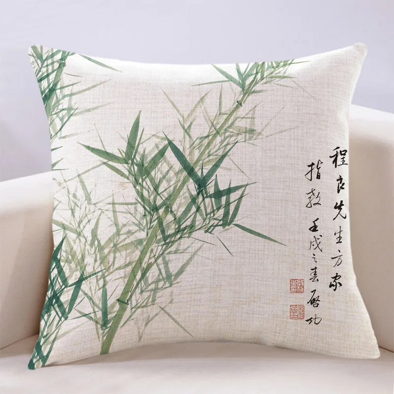 Cuizhu Water Ink Bamboo Landscape Painting Pillow New Chinese Living Room Mahogany Sofa Confutant In The Pillow Cotton