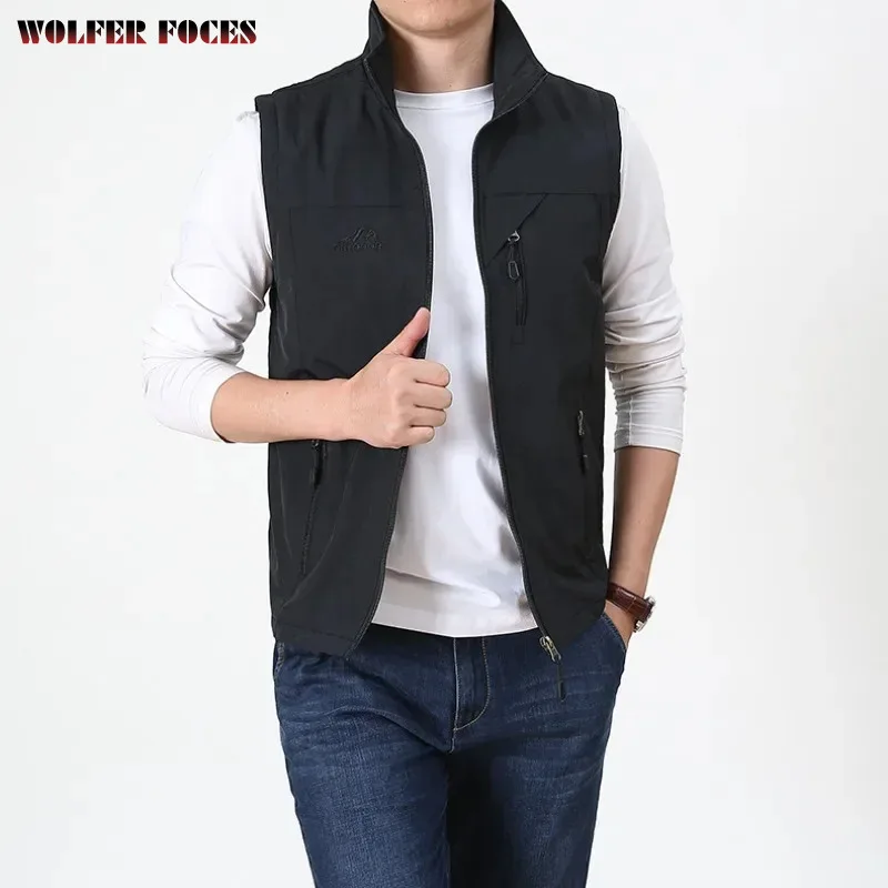 

Men Luxury Fishing for Camping Hunting Men's Work Clothes Vest Clothing Sleeveless Jacket Denim Leather MAN Working Gilet Vests