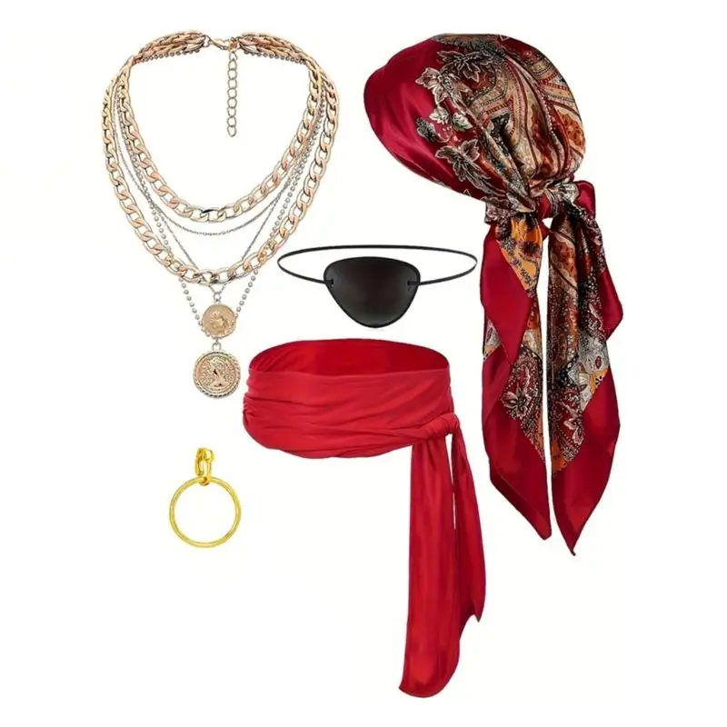 652F Pirate Roleplay Headscarf Belt Jewelry Accessories Cosplay Costume Halloween Party Theme