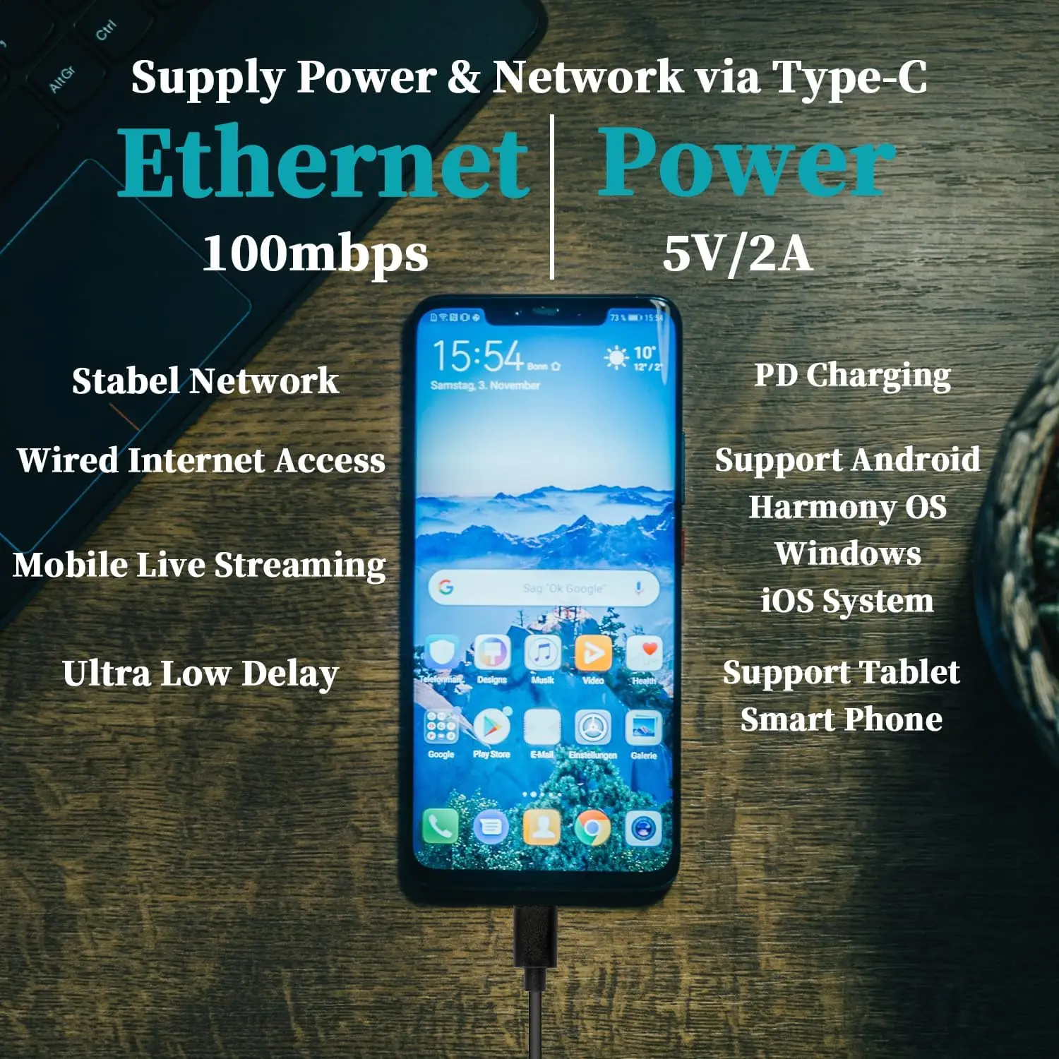 DC 37-57V 10W PoE to USB-C Driver Converter, PoE to Type-C Power Output with Ethernet Adapter, 5V/2A Output,IEEE802.3af view 4