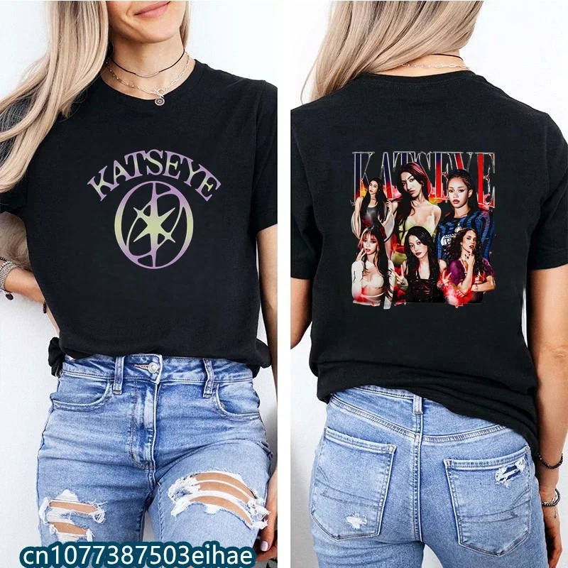 Retro KATSEYE Printed Streetwear Tee Classic Korean K-pop Fashion Soft 100% Cotton Loose Fit Casual T-Shirt for Ladies & Girls