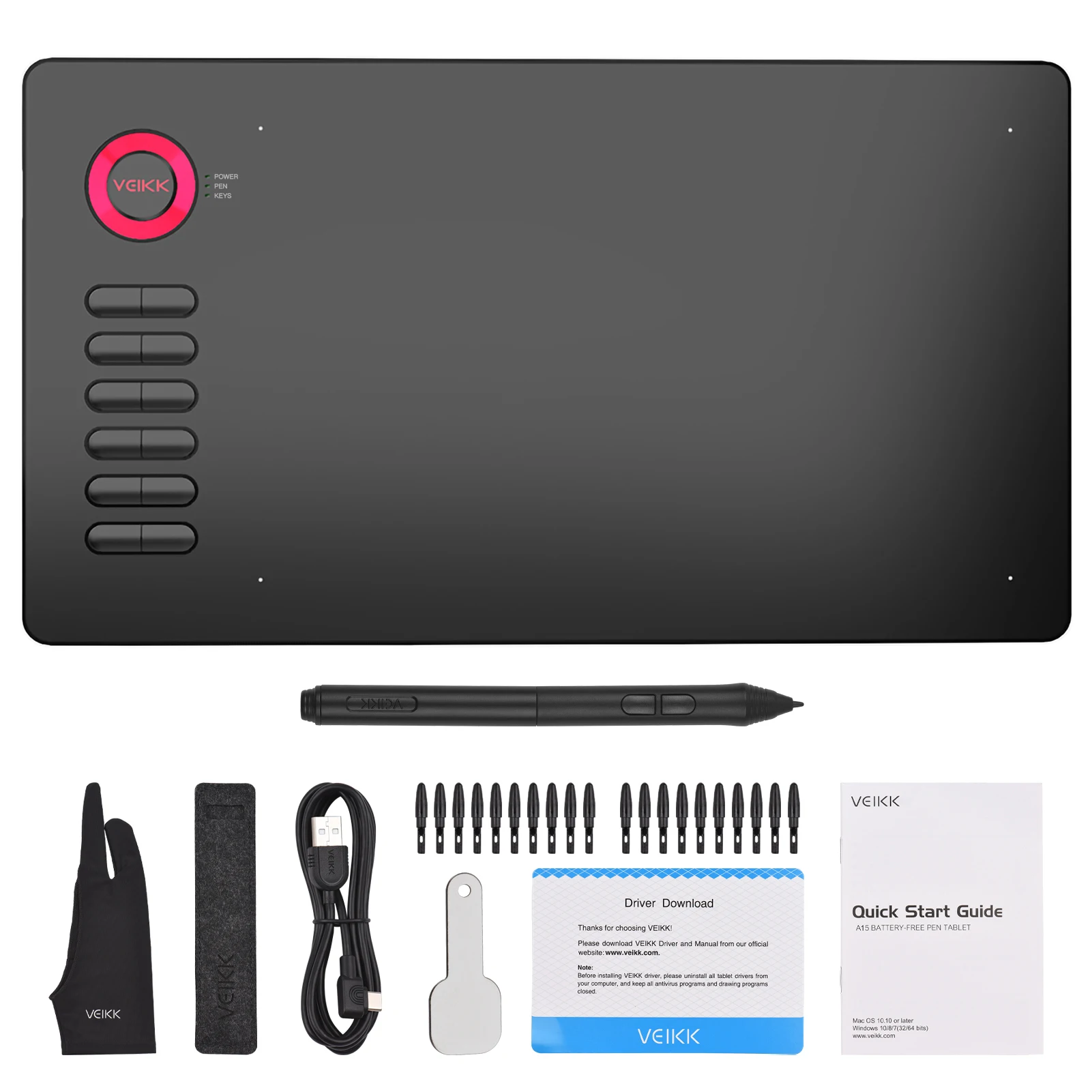 

【New】VEIKK A15 Graphic Drawing Tablet with 8192 Sensitivity Battery-free Pen 12 Hotkeys 10x6Inch 250RPS 5080LPI for Laptop PC