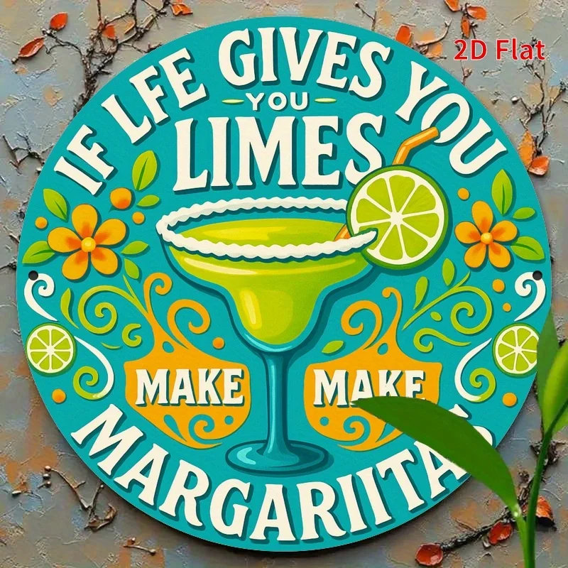 2D Flat – 1 Stück rundes Aluminium-Metallschild im Vintage-Stil – „If Life Gives You Lemons, Make Cocktails“ – 19,99 x 19,99 cm – Tropical M