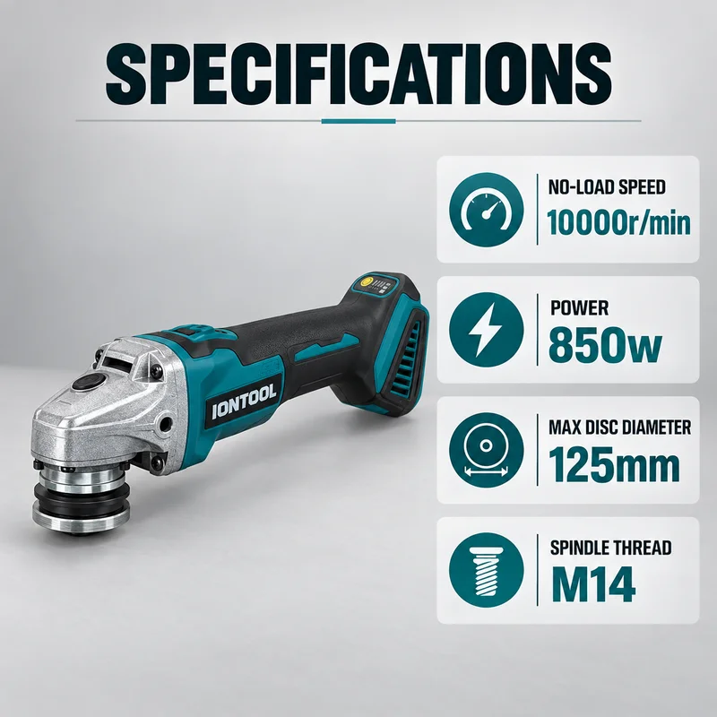 IONTOOL 850W Brushless Cordless Angle Grinder 125mm M14 10000RPM for Construction Repair Surface Finishing
