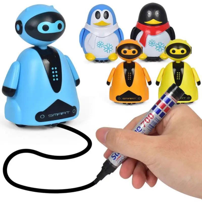 Disegna le linee Segui il giocattolo Auto robot elettrico induttivo creativo Segui qualsiasi linea Ti disegnare Robot Pinguino Giocattolo Giocattolo educativo Regali per bambini