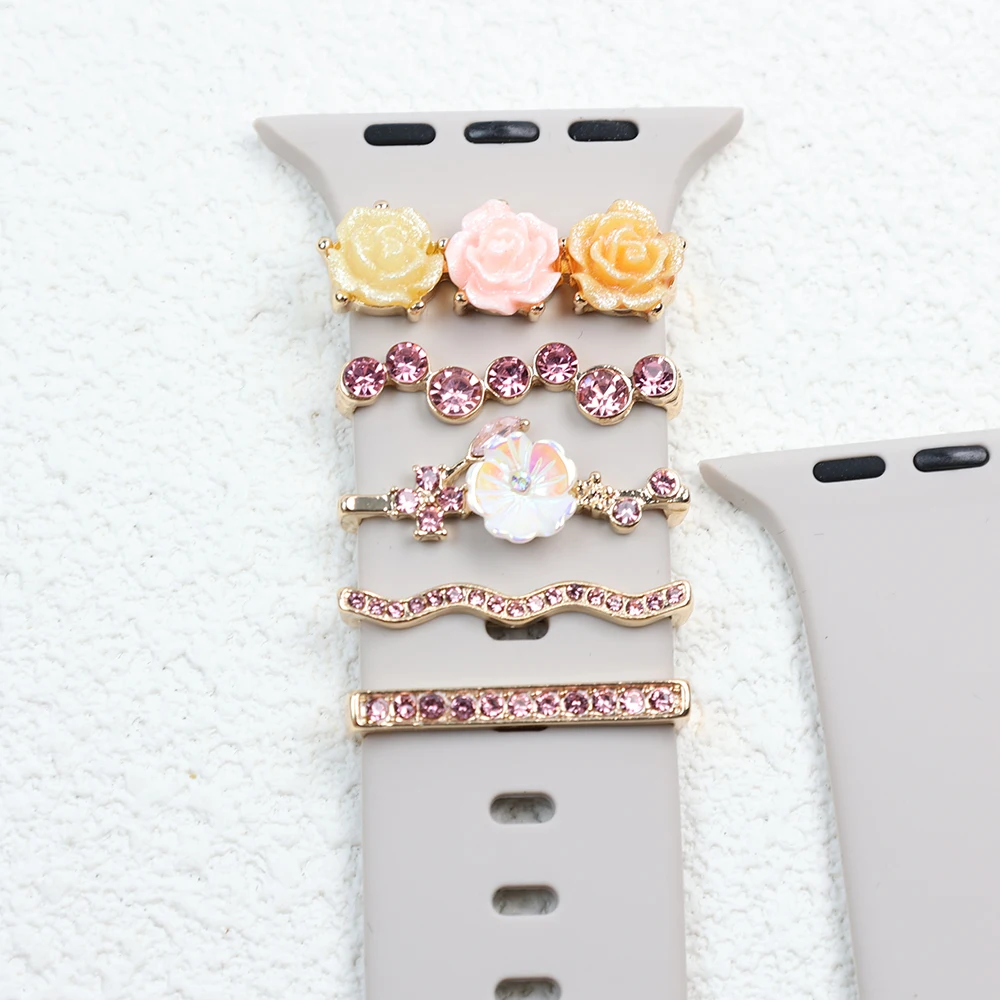 Metal Charms Watch Band Decoration Ring For Apple Diamond Ornament For iwatch Bracelet Silicone Strap Jewelry Accessories